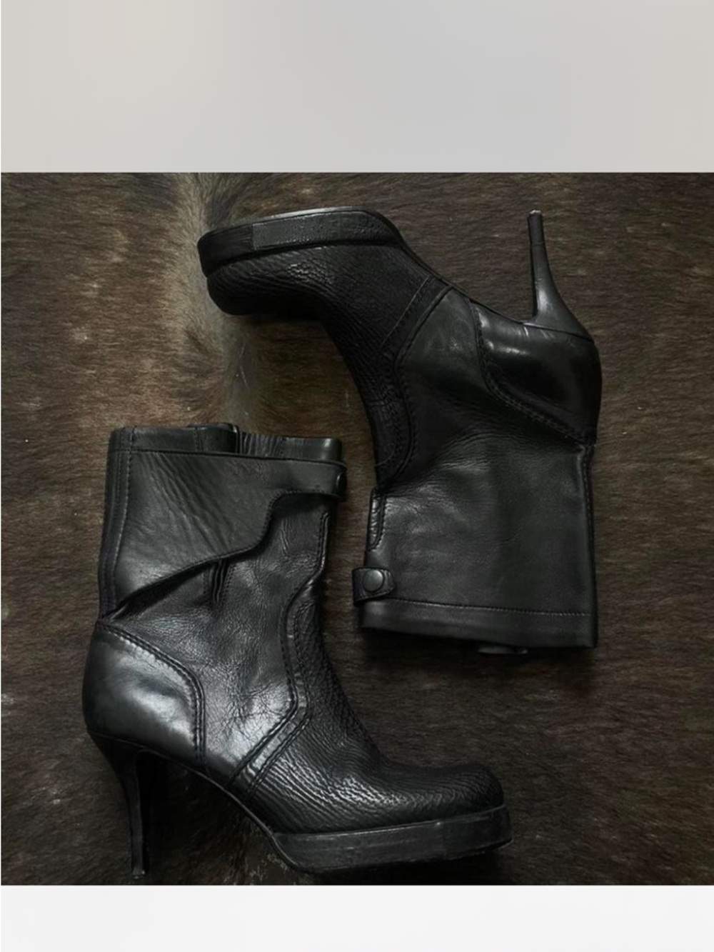 Rick Owens Black Leather Sculptural Ankle Booties
